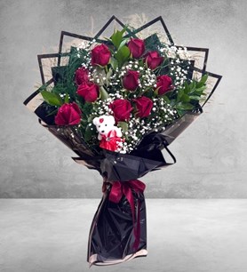 ayıcıklı gül buketi, sevgiliye hediye gül, karaman çiçek sip