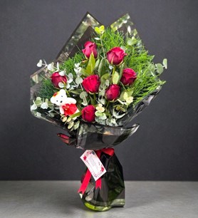 ayıcıklı gül buketi, ucuz çiçek siparişi, karaman sevgiliye 