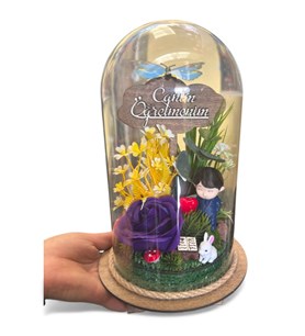 öğretmen hediyesi, cam fanus teraryum, karaman çiçek, kitapl