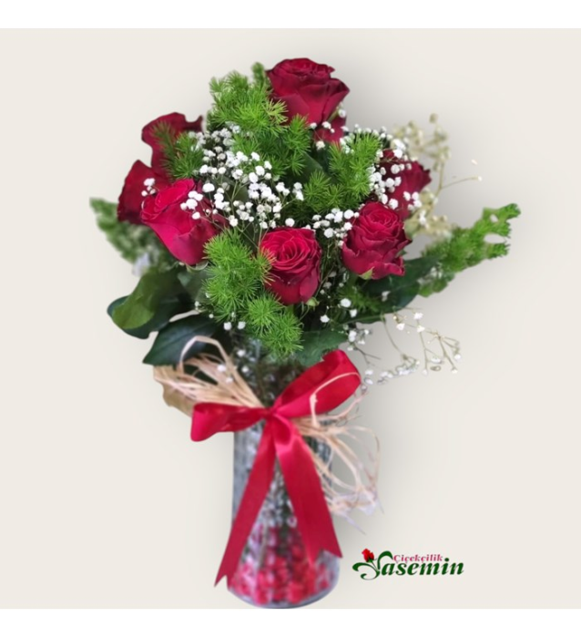  Cam Vazoda Romantik Kırmızı Gül Aranjmanı