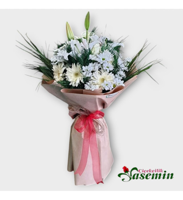 Beyazın Saflığı – Lilyum ve Papatya Buketi