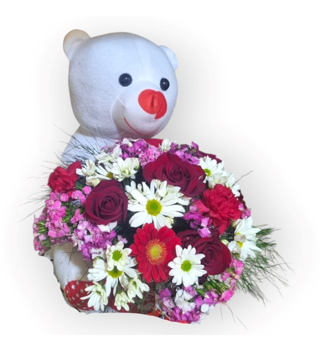Romantik Ayıcık ve Çiçek Buketi