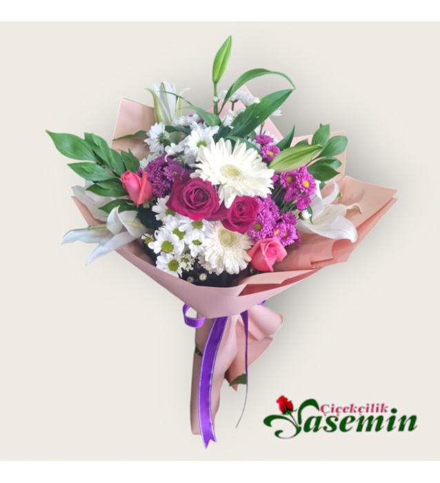 Renkli Bahar Buketi – Gül, Lilyum ve Papatya