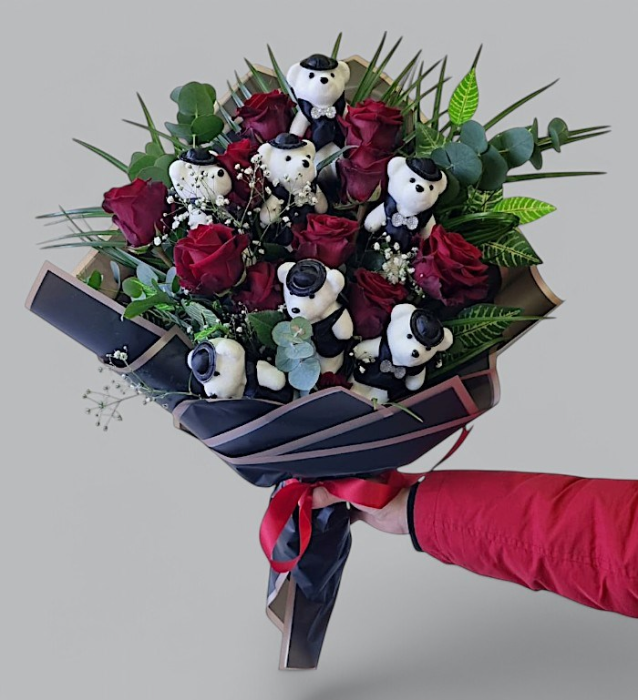Ayıcıklı gül buketi
