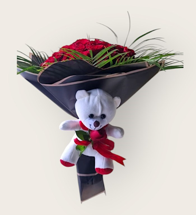 Peluş Aşkla Kırmızı Gül Buketi